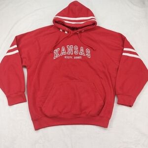 BASIX OF AMERICA MENS BRIGHT RED EMBROIDERED KANSAS PULLOVER HOODIE SIZE XXL